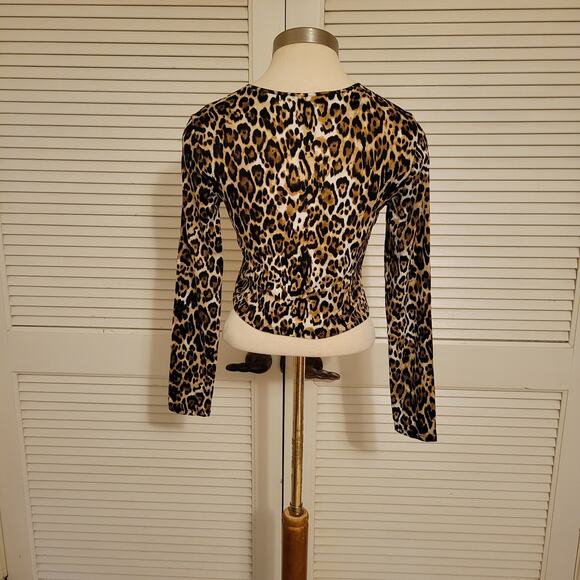WAYF Leopard Print Stretch Crop Top Long Sleeve Small - Picture 2 of 7